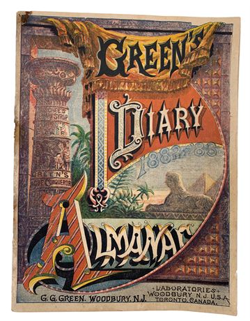 Antique 1882 Green’s Diary Almanac by J H Wilcox Druggist Sundry Shop