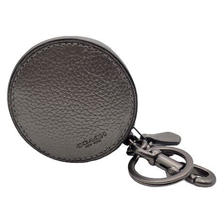 Coach Full Moon Zip Keychain Change Purse Pewter Pebble Leather