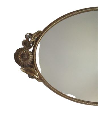 Vintage MATSON Large Vanity Mirror Tray with Chrysanthemum handles