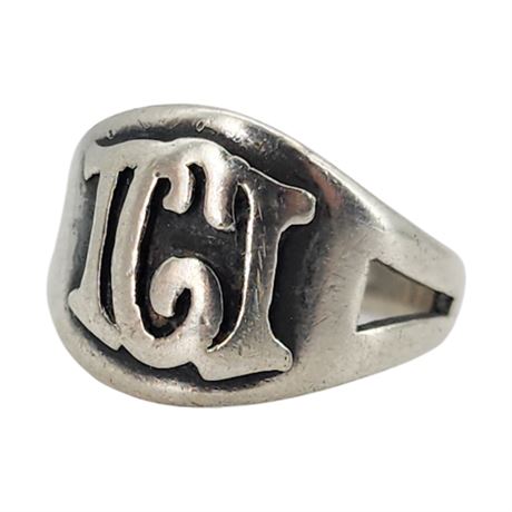 Vintage DYER Sterling Silver TCI Monogram Ring, Sz 3.25