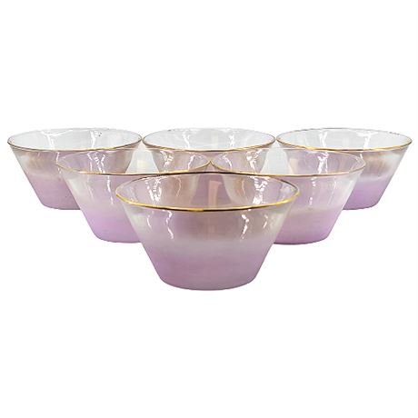 Mid-Century "Blendo" Lavender Frosted Ombre Bowls w/ Gold Rim, Set of 6