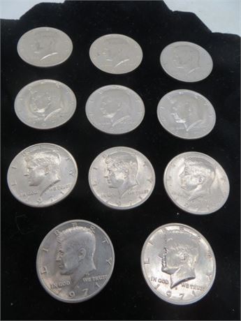 Eleven 1971 D Kennedy Half Dollars