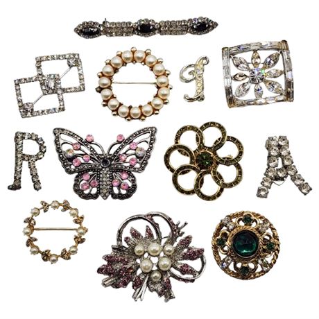 Vintage Rhinestone Brooches Lot