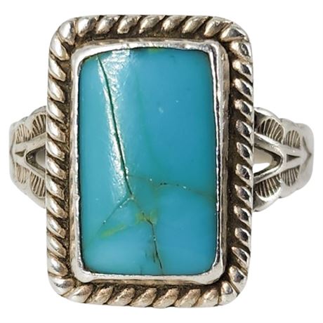 Vintage Sterling Silver Native American Turquoise Ring, Sz 7