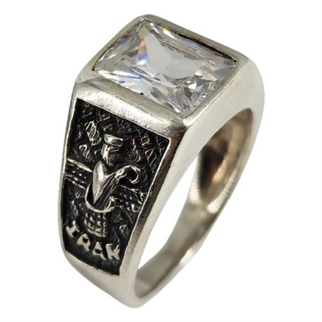 Vintage Sterling Silver Iran Souvenir CZ Ring, Sz 9.5