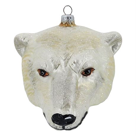 Slavic Treasures Poland Fine Blown Glass Polar Bear Head Ornament