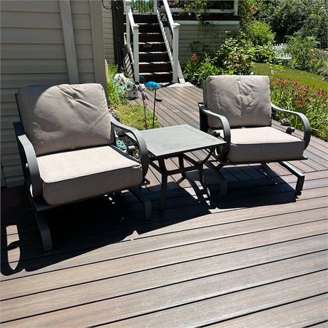 Pair of Modern Aluminum Armchairs with Side Table