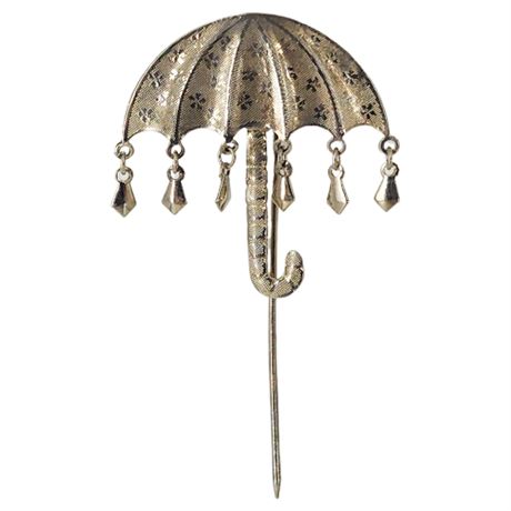 Vintage Silver Tone Umbrella & Raindrops Stick Pin