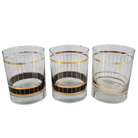Mid Century Culver 22k Gold Stripped Tumblers Set of 3