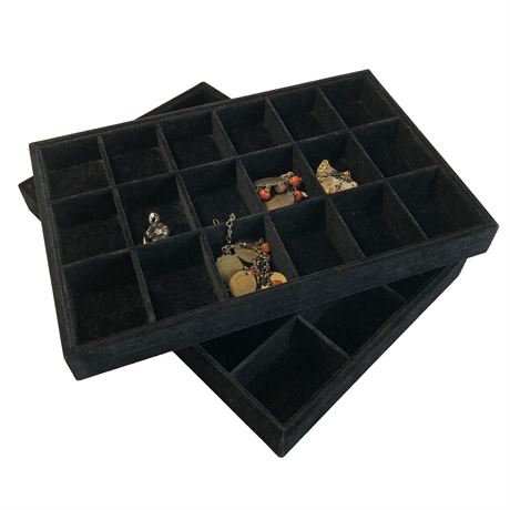 (2) Darice Black Velvet Sectioned Jewelry Display / Jewelry Storage Trays