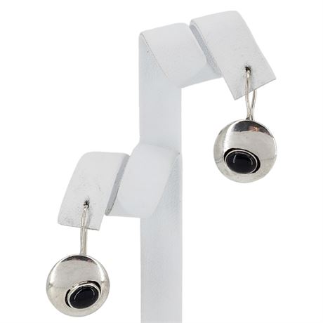Vtg Artisan Made Sterling Silver Black Onyx Earrings, Flawed