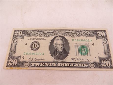 1969 A $20 Federal Reserve Note # D 83494432 A