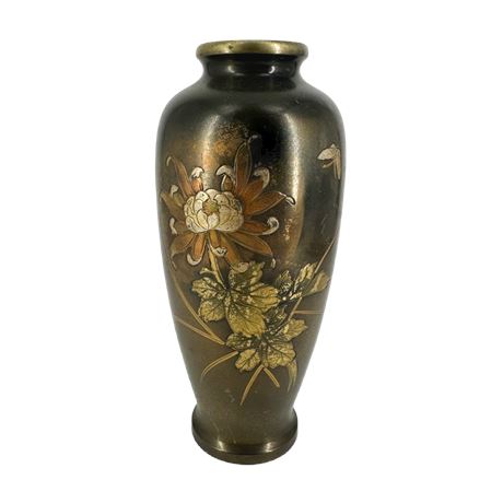 Vintage Japanese Bronze Chrysanthemum Floral Vase