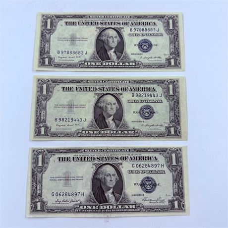 3 AU-UNC 1935 $1 Silver Certificates