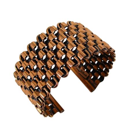 Vintage RENOIR Basketweave Wide Copper Cuff Bracelet