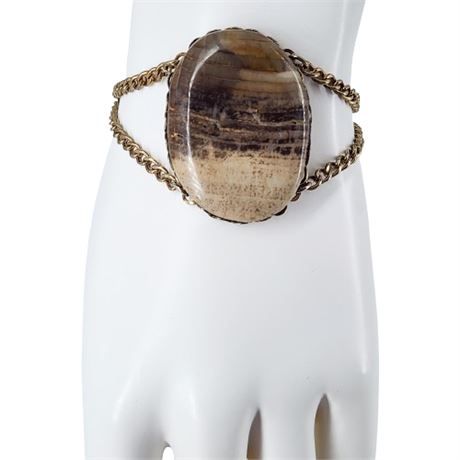 Vintage Petrified Wood Stone Cabochon Bracelet