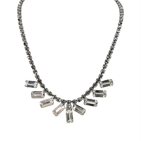 Vintage Weiss Clear Oblong Emerald Cut Rhinestone Necklace