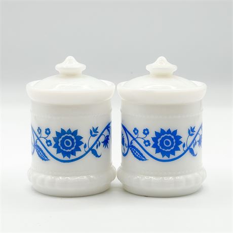 Vintage Hazel Atlas Milk Glass Mustard Jars with Lids