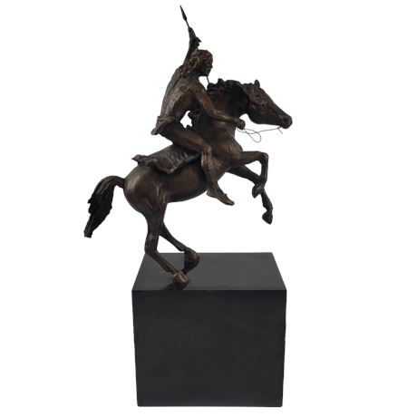 Vintage Cast Bronze Sculpture Native American on Horseback w/ Lance