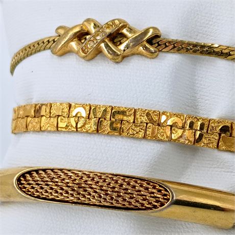"I Love You" Set of 3 Gold-Tone Bracelets, Two from Avon