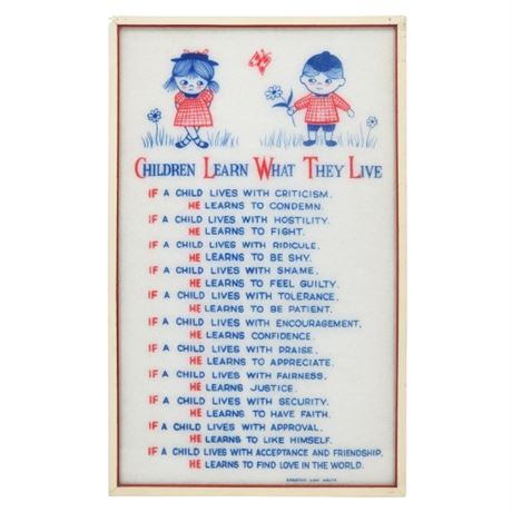 Vintage "Children Learn What they Live" Framed Felt Art Print