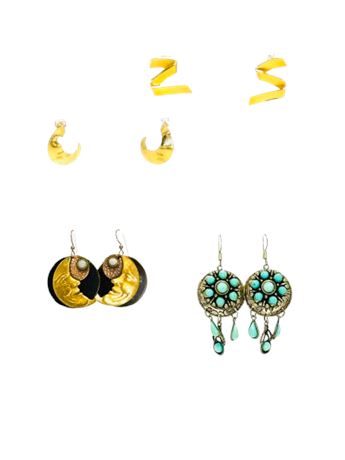 Vtg Earrings Lot - 4 Pairs, Including Gold Tone Monet