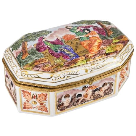 Vintage Hand Painted CAPODIMONTE Porcelain Trinket Box