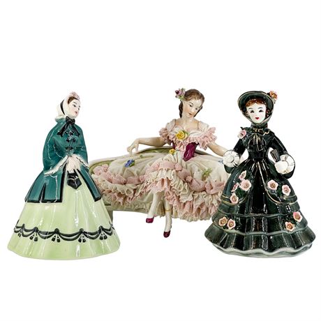 Lot of 3 Vintage Ceramic Fancy Lady Figurines
