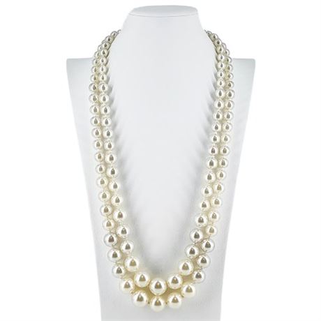 Vintage 2-Strand Chunky Faux Pearl Necklace