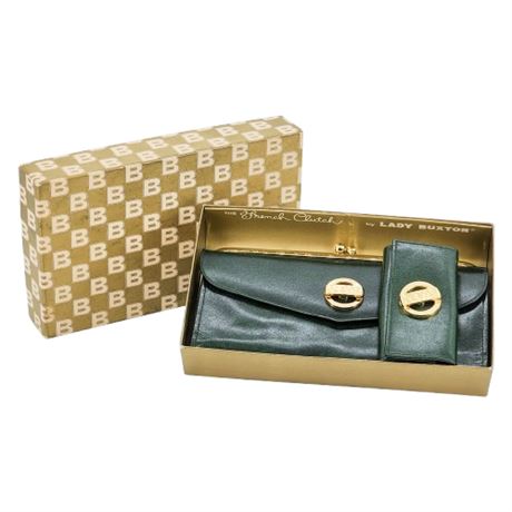 Vintage New Old Stock Buxton Green Cowhide French Clutch Wallet & Key Keeper