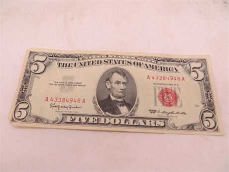1963 $5 Federal Reserve Note # A 43384998 A