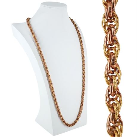 Signed Vintage Accessocraft NYC 38" Copper/Gold Tone Chain Necklace