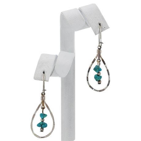 Vtg Silver Tone & Genuine Turquoise Nugget Earrings