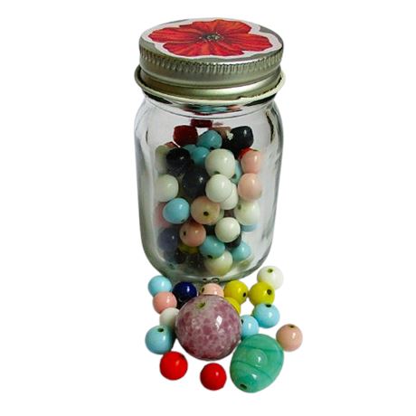 Jar of Assorted Colored Glass Beads for Jewelry Making