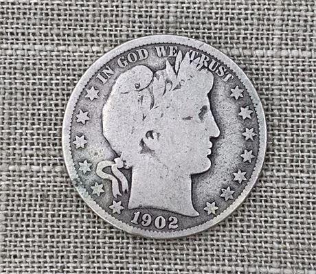 Clean 90% Silver 1902 Barber Half Dollar US Coin
