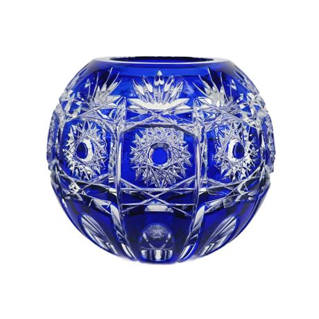 Vintage Romertri Cobalt Cut Clear Art Glass Rose Bowl, Made in Germany
