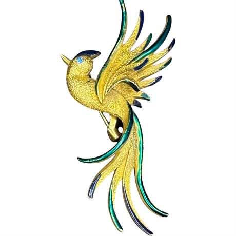 Vintage Gold-Tone Phoenix with Green & Blue Enamel Details
