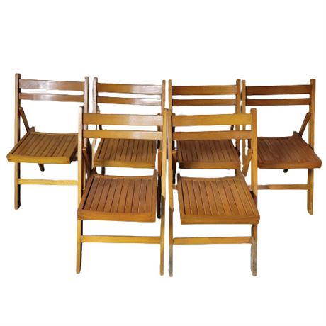 Romanian Mid Century Wooden Folding Chairs, Set of 6