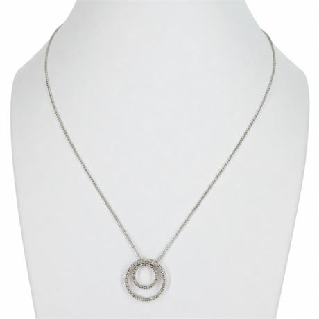 **TEST STONE Sterling Silver Double-Circle Rhinestone Pendant Necklace