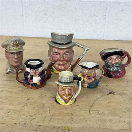 Six (6) Toby Style Jugs