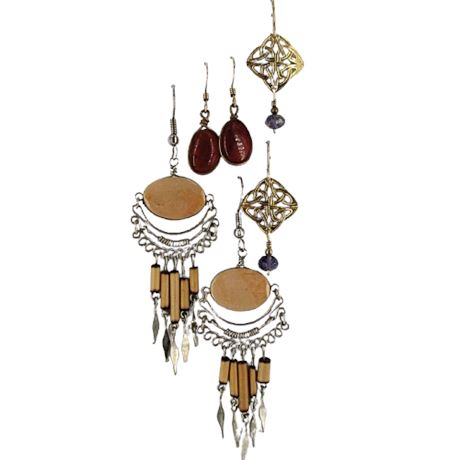 Lot of 3 Assorted Pairs of Drop Earrings