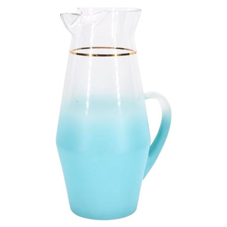 Vintage West Virginia Glass Aqua Blendo Tall Pitcher
