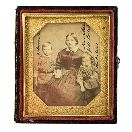 Antique Paper Photograph in Protective Leather and Glass Case