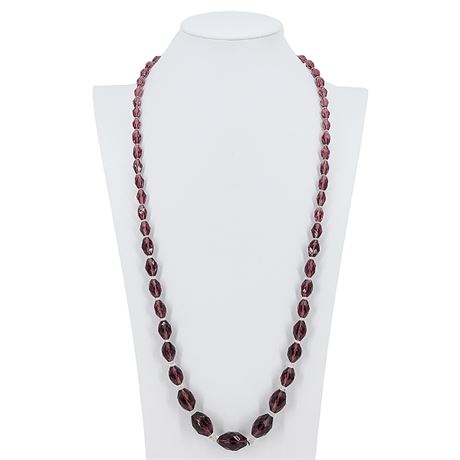 Vintage Graduated Faceted Purple Oval & Clear Crystal Beaded Necklace