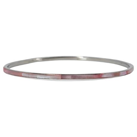 Vtg Inlaid Pink Mother of Pearl Bangle Bracelet