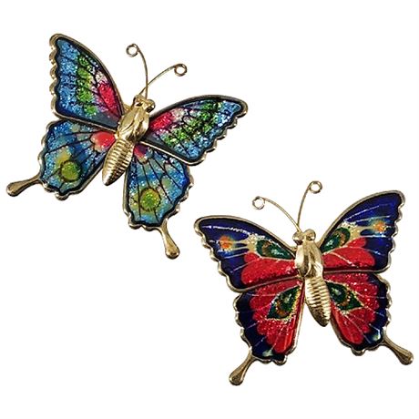 Pair Vintage Glitter Butterfly Magnets