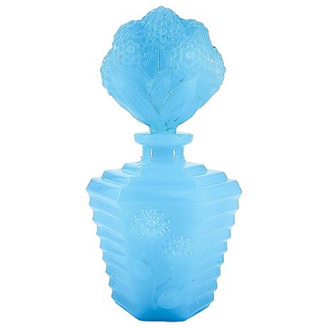 Vintage I.W. Rice Art Deco Opaline Blue Glass Perfume Bottle & Stopper