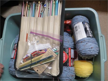 Box of Yarn & Knitting Needles