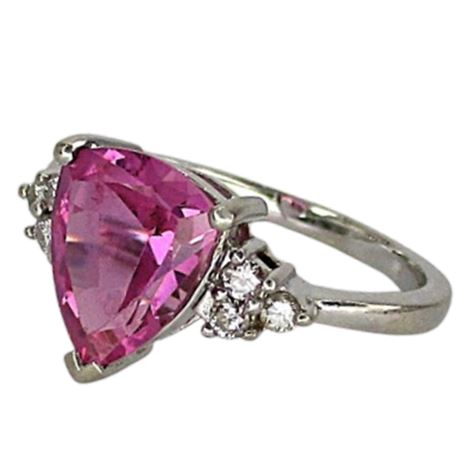 10K Gold Leer Gems Trillion Cut Pink Sapphire Ring w/ Diamond Accents Sz 6.75