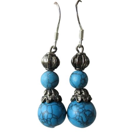 Faux Turquoise Dangle Earring on 925 Sterling Silver Hooks